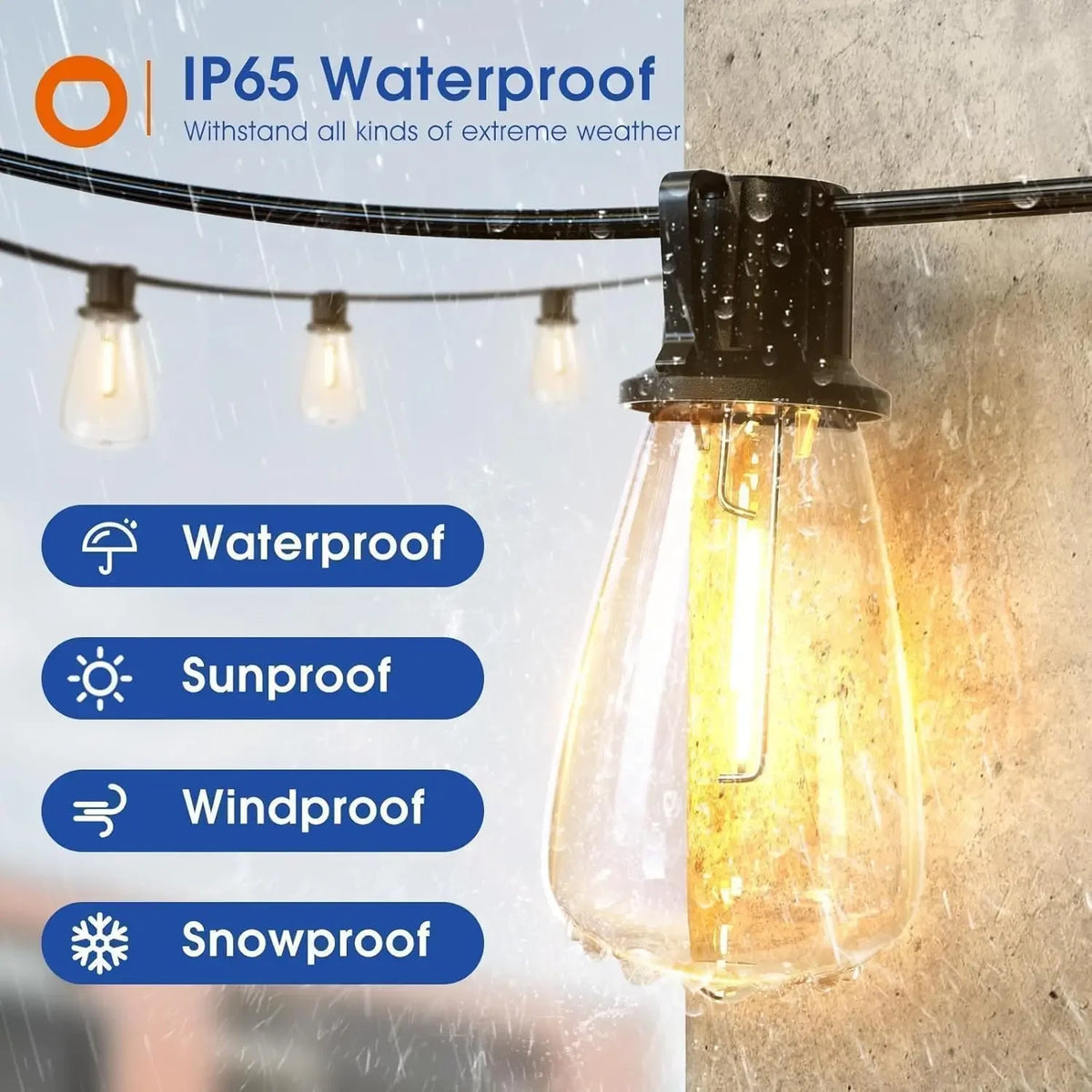 MIMIRGB Dimmable Waterproof Outdoor String Lights With Shatterproof LED Bulbs