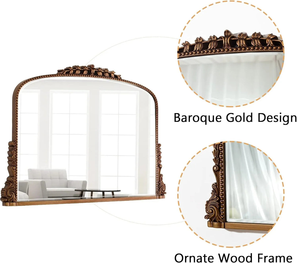 SHYFOY Baroque Scalloped Arch Mirror for Elegant Wall Decor