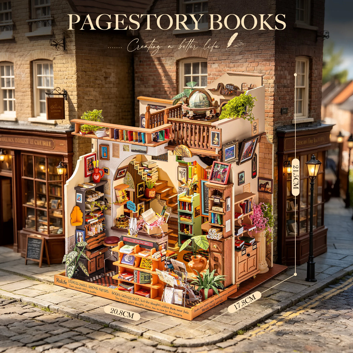 Rolife Pagestory Bookstore Wooden DIY Miniature Dollhouse Puzzle Kit