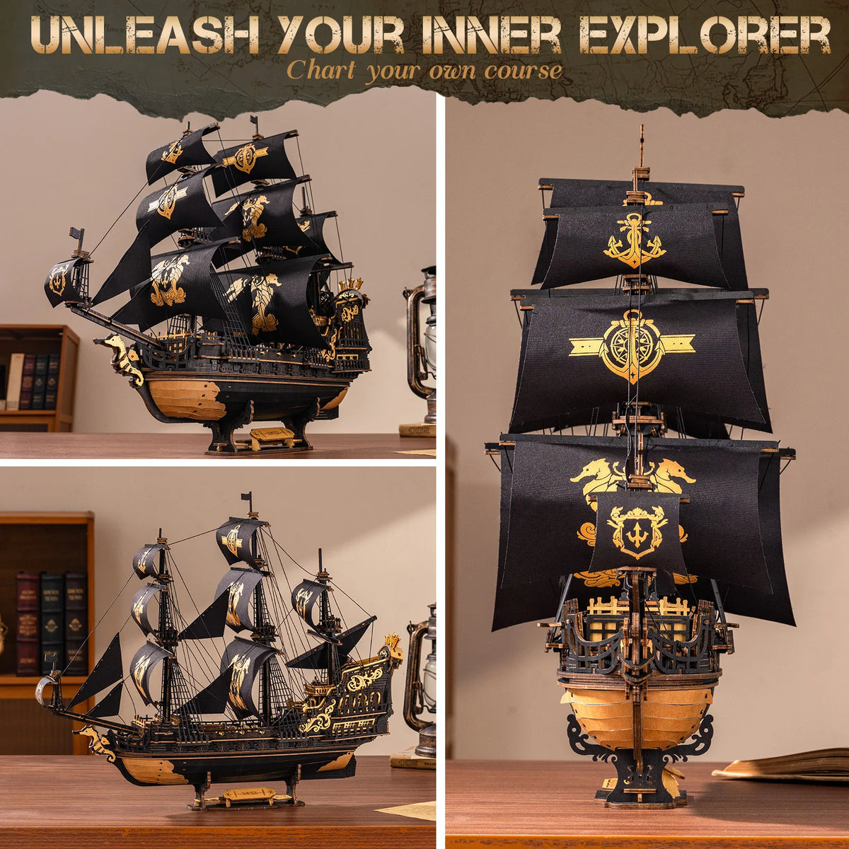 ROKR Seahorse Barque Wooden 3D Puzzle Shipbuilding Kit for Adults
