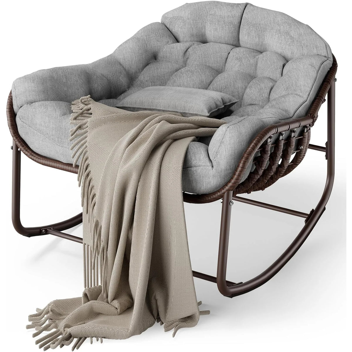HiMISS Outdoor Papasan Egg Rocking Chair With Wicker Cushion