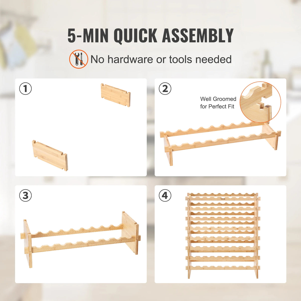 SucceBuy Stackable Bamboo Wine Rack Storage Display Shelves