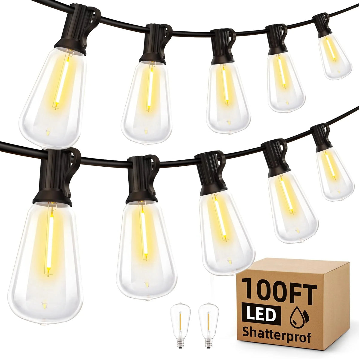 MIMIRGB Dimmable Waterproof Outdoor String Lights With Shatterproof LED Bulbs