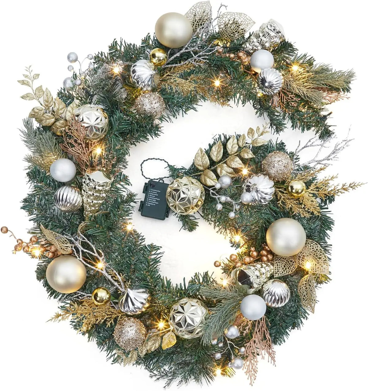 Tacleekii Prelit Christmas Garland With Timer And Festive Ornaments