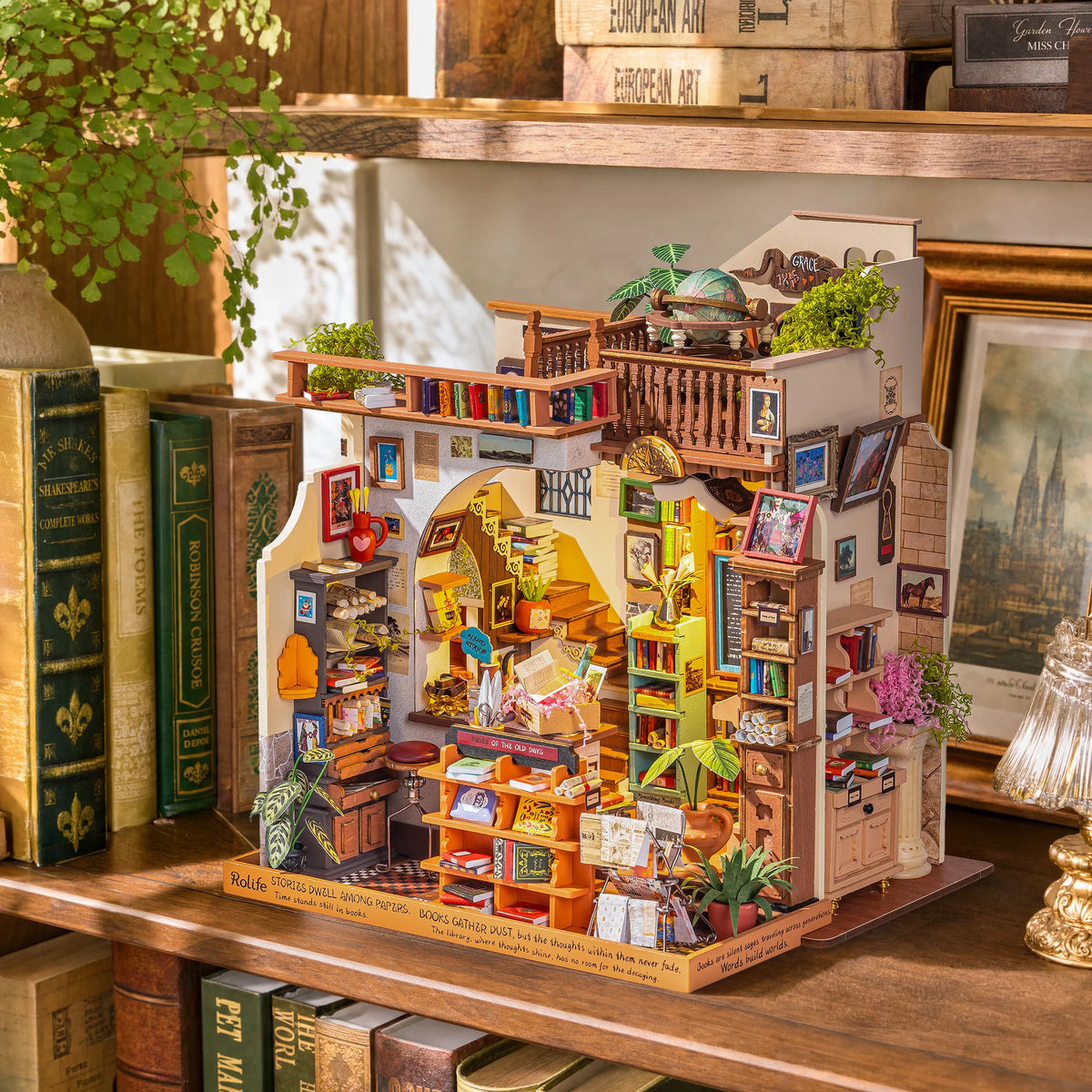 Rolife Pagestory Bookstore Wooden DIY Miniature Dollhouse Puzzle Kit