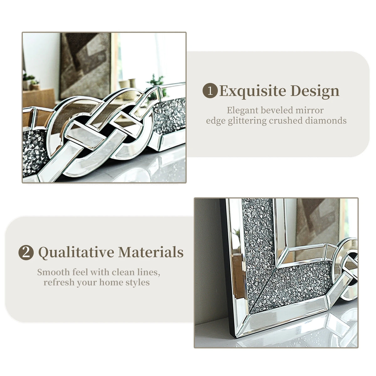 Wisfor Crushed Diamond Rectangular Wall Mirror With Glam Crystal Frame