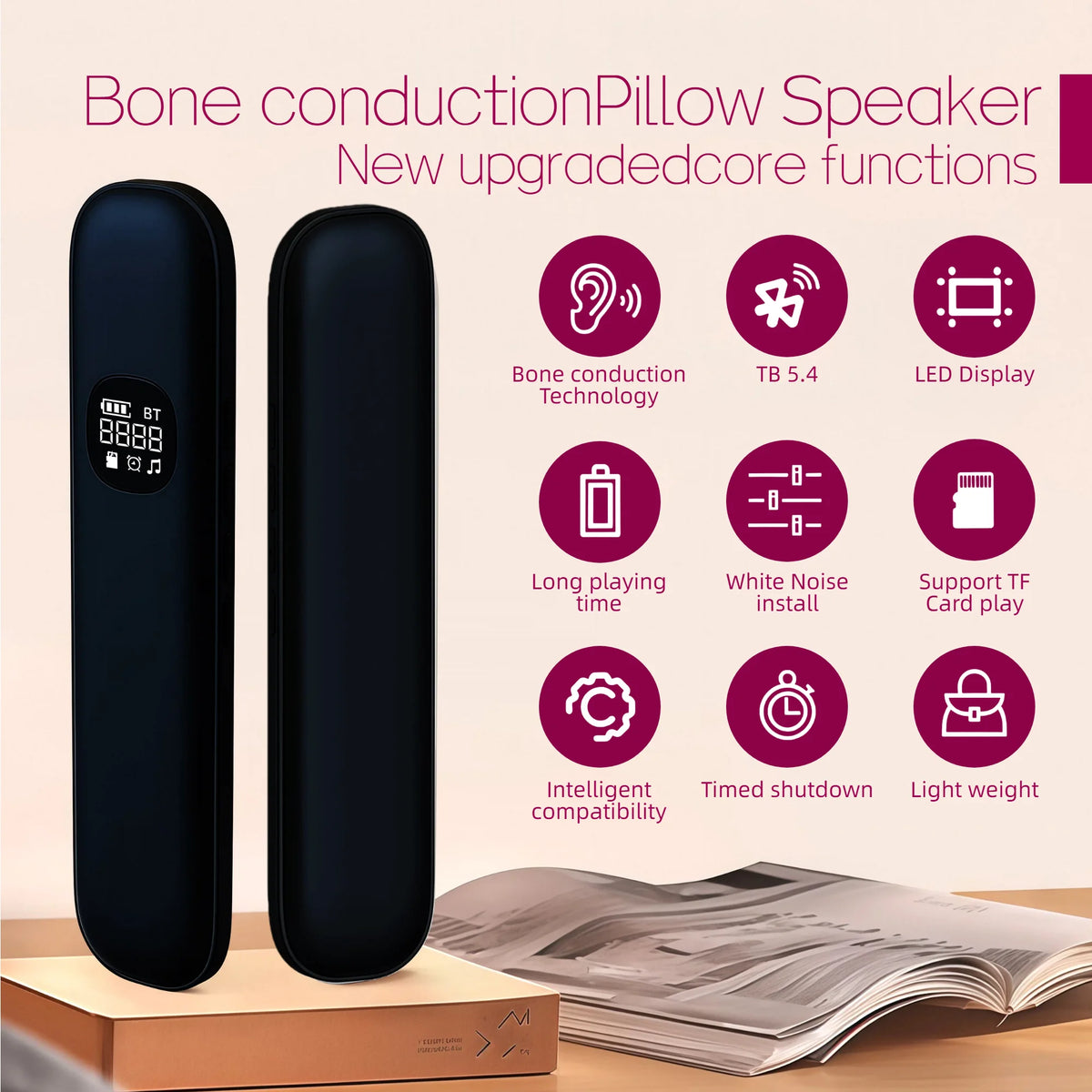 Wireless Bone Conduction Speaker for Pillow With Bluetooth Audio