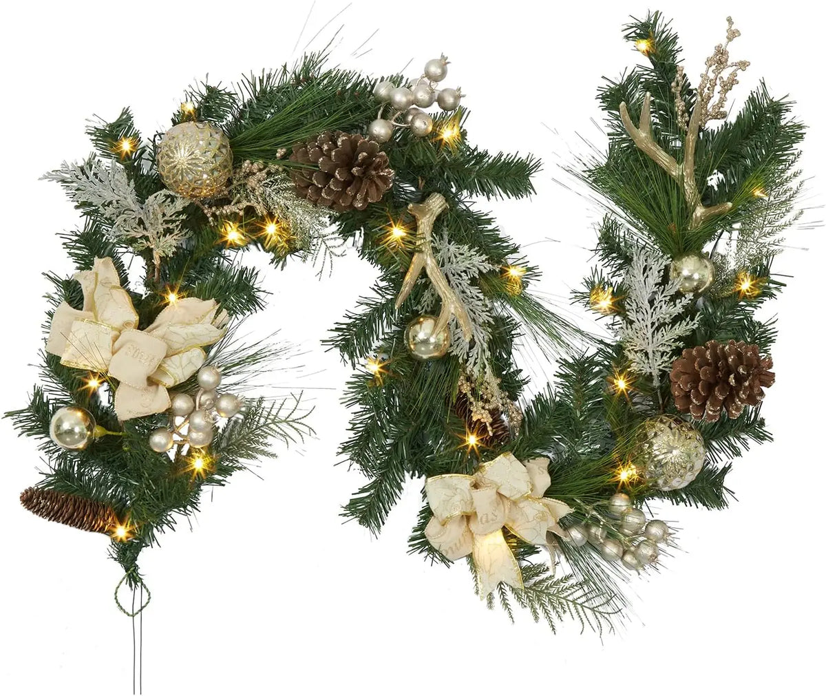 Tacleekii Prelit Christmas Garland With Timer And Festive Ornaments