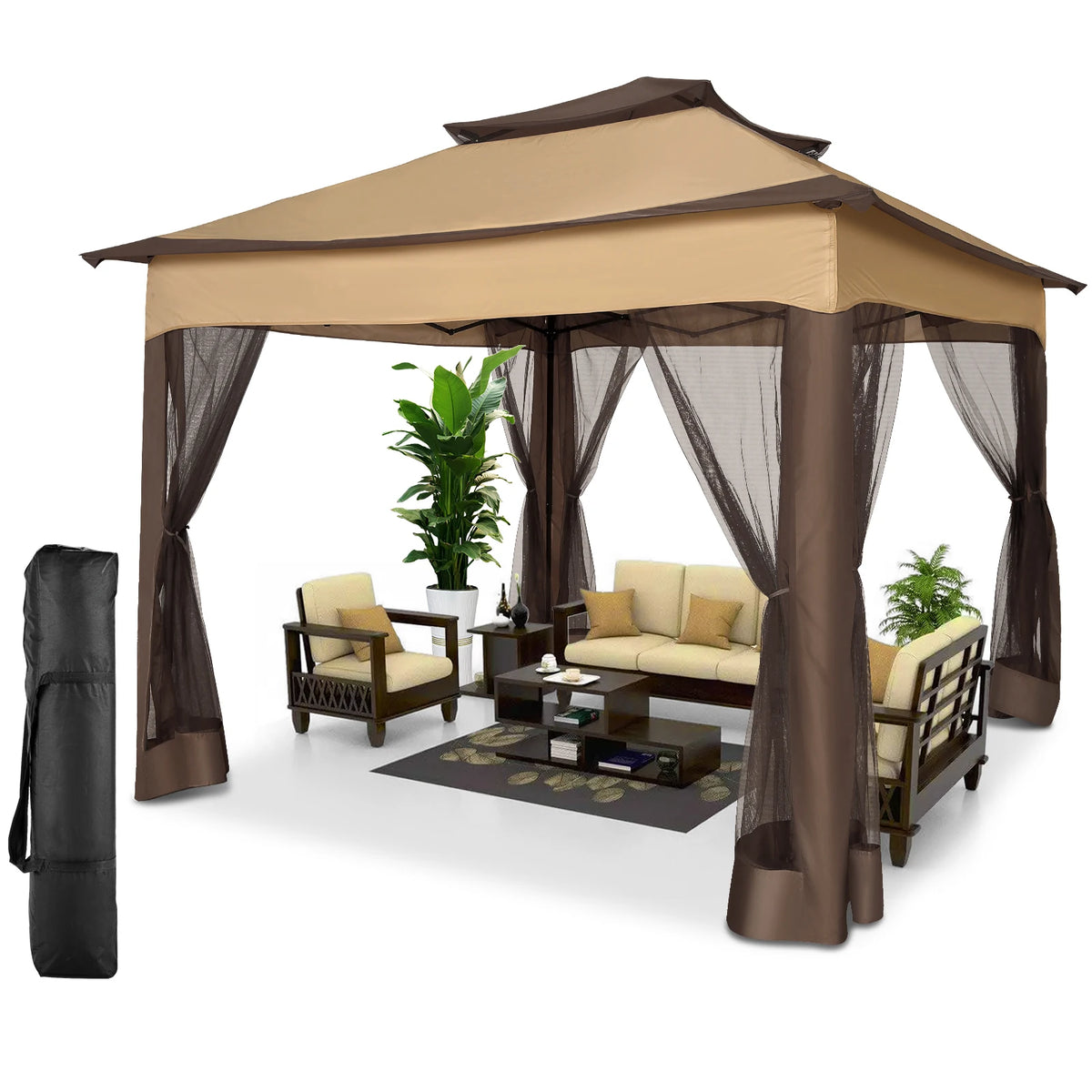 Tooluck Pop Up Gazebo Canopy With Mosquito Netting and Ventilated Roof