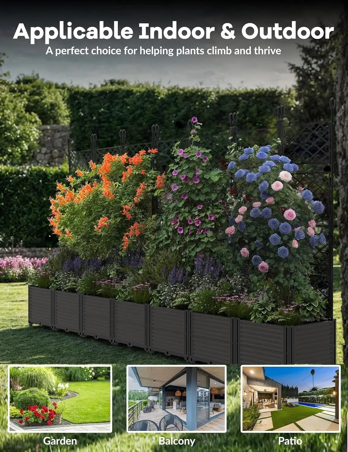TWISTER.CK Plastic Planter Box With Trellis And Drainage