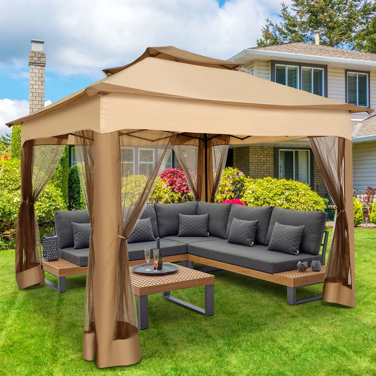 Tooluck Pop Up Gazebo Canopy With Mosquito Netting and Ventilated Roof
