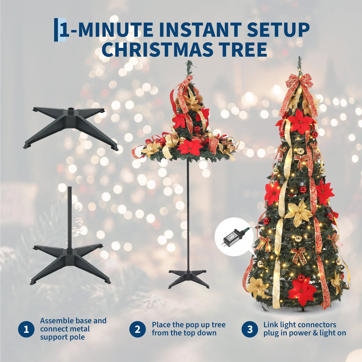 GAOMON Prelit Pop Up Christmas Tree With LED Lights