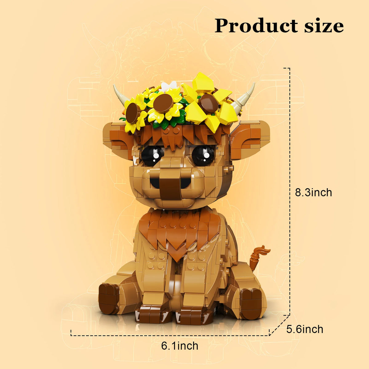 BuildMoc Highland Cow Building Set With Sunflower Display Decor