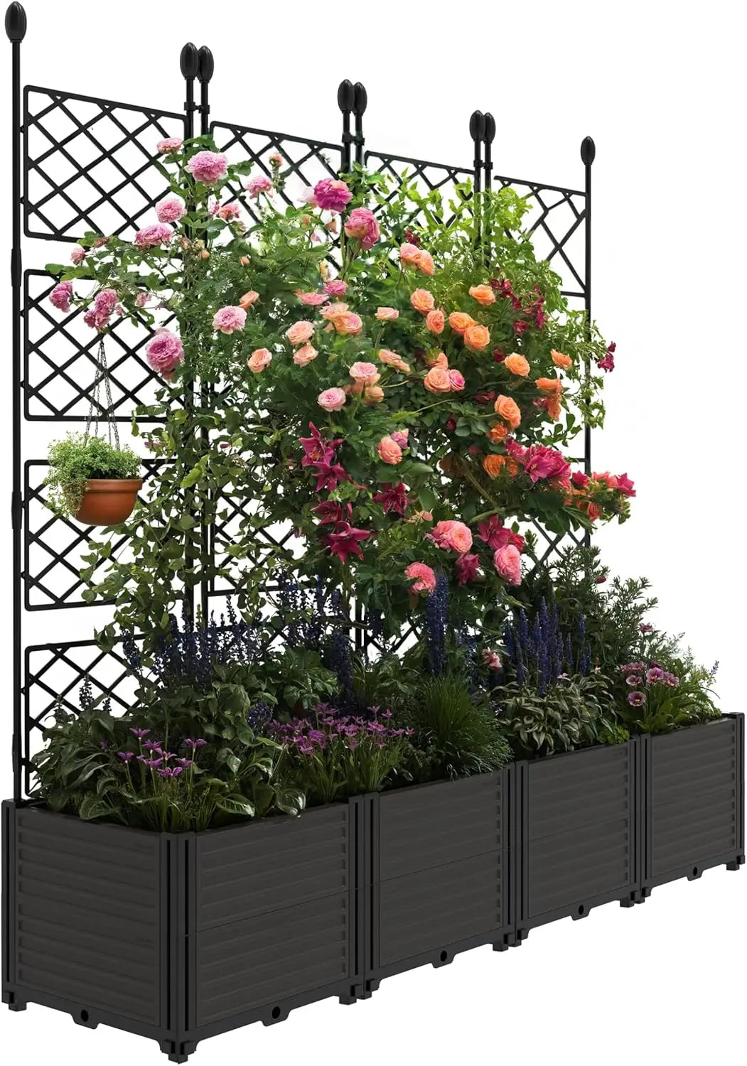 TWISTER.CK Plastic Planter Box With Trellis And Drainage