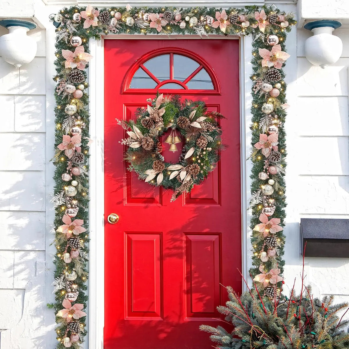 Tacleekii Prelit Christmas Garland With Timer And Festive Ornaments