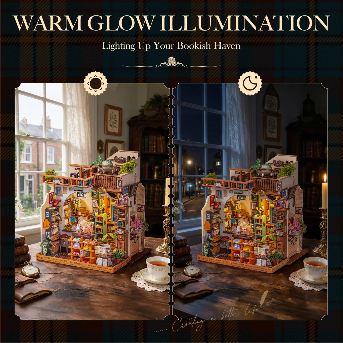 Rolife Pagestory Bookstore Wooden DIY Miniature Dollhouse Puzzle Kit