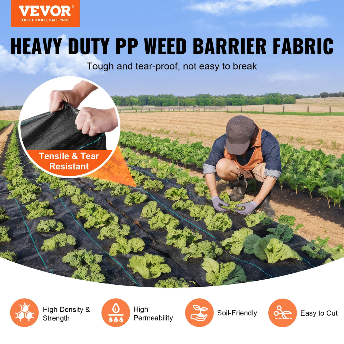 VEVOR Heavy Duty Woven Weed Barrier Landscape Geotextile Fabric