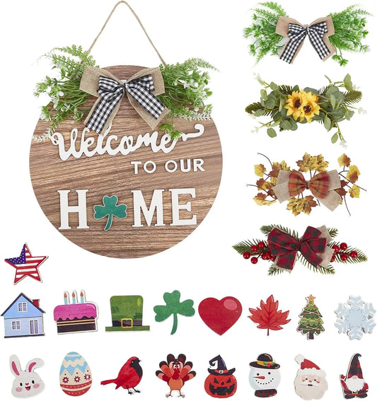 Interchangeable Welcome Home Door Sign for Four Seasons