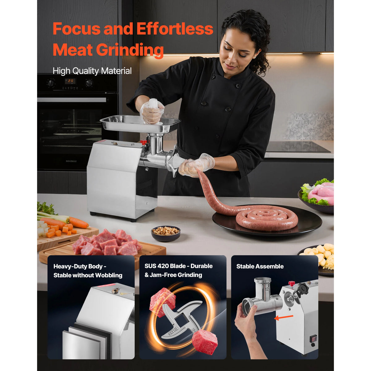 SucceBuy Commercial Electric Meat Grinder With Dual Grinding Plates