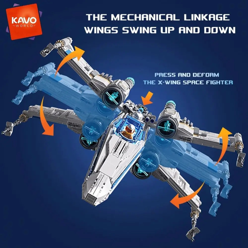 KAVOWORLD X-Wing Space Fighter Building Blocks Set With LED Lights