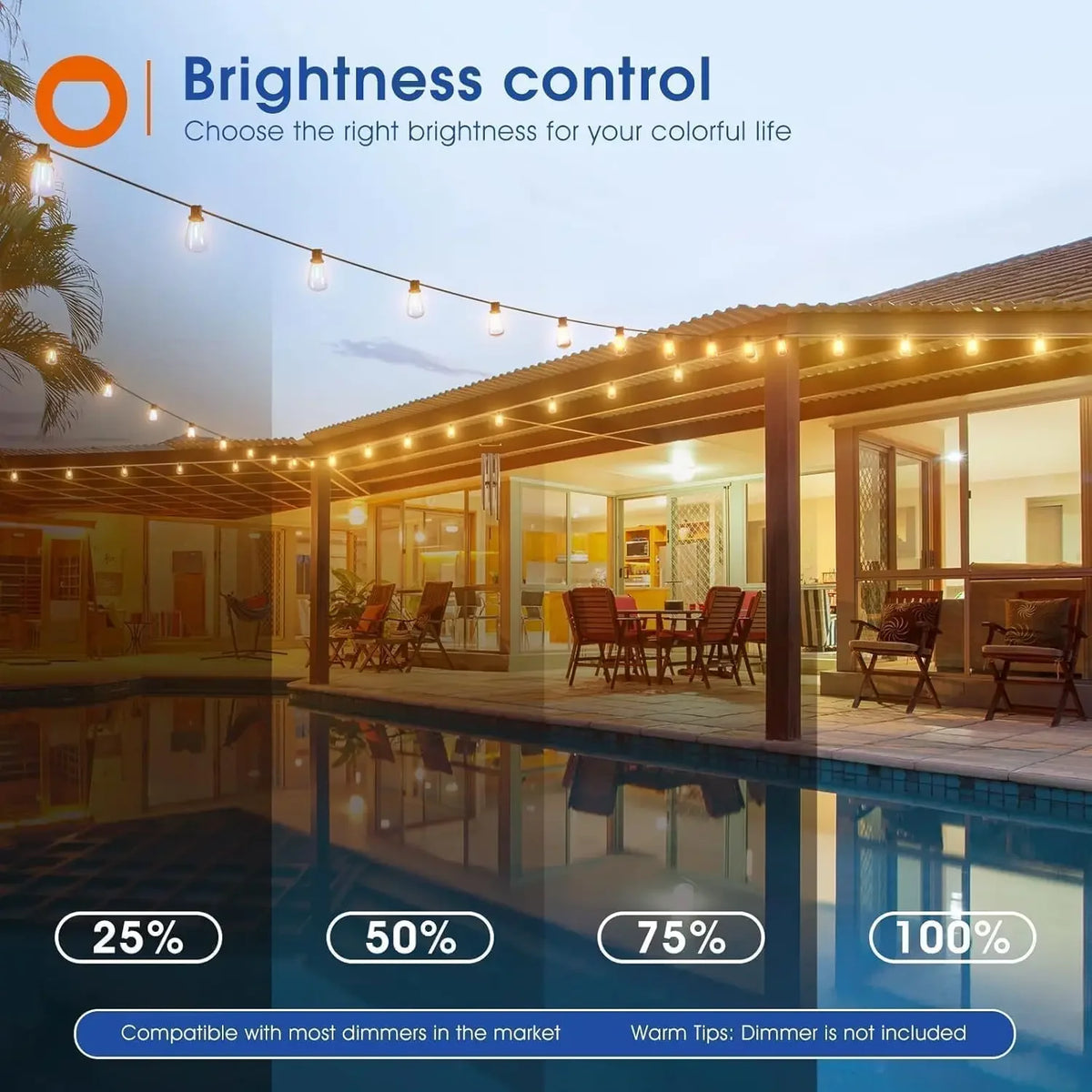 MIMIRGB Dimmable Waterproof Outdoor String Lights With Shatterproof LED Bulbs