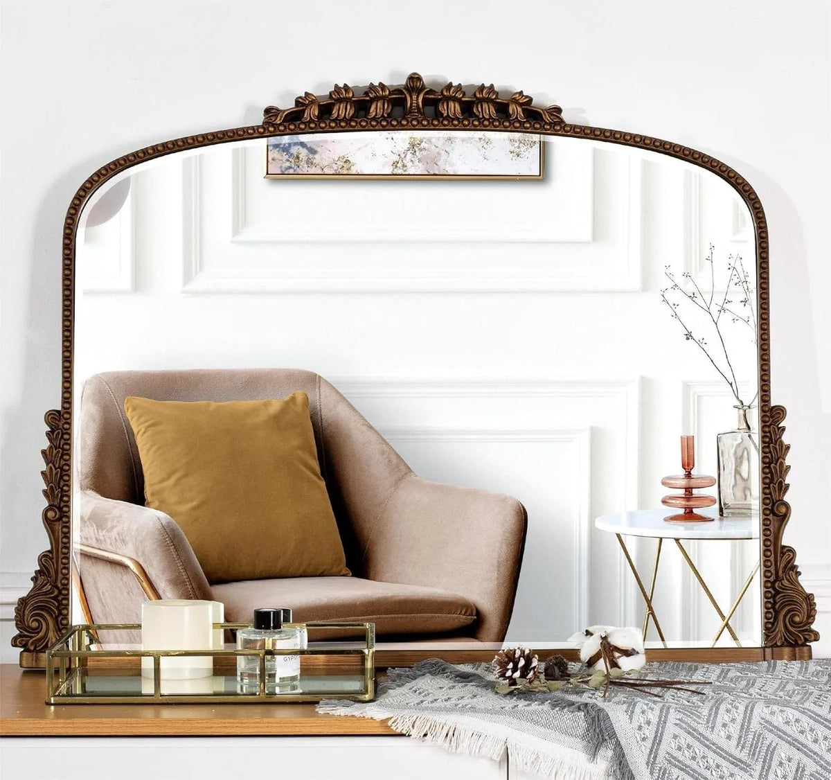 SHYFOY Baroque Scalloped Arch Mirror for Elegant Wall Decor