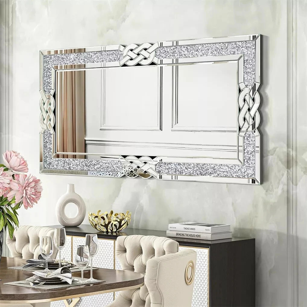 Wisfor Crushed Diamond Rectangular Wall Mirror With Glam Crystal Frame