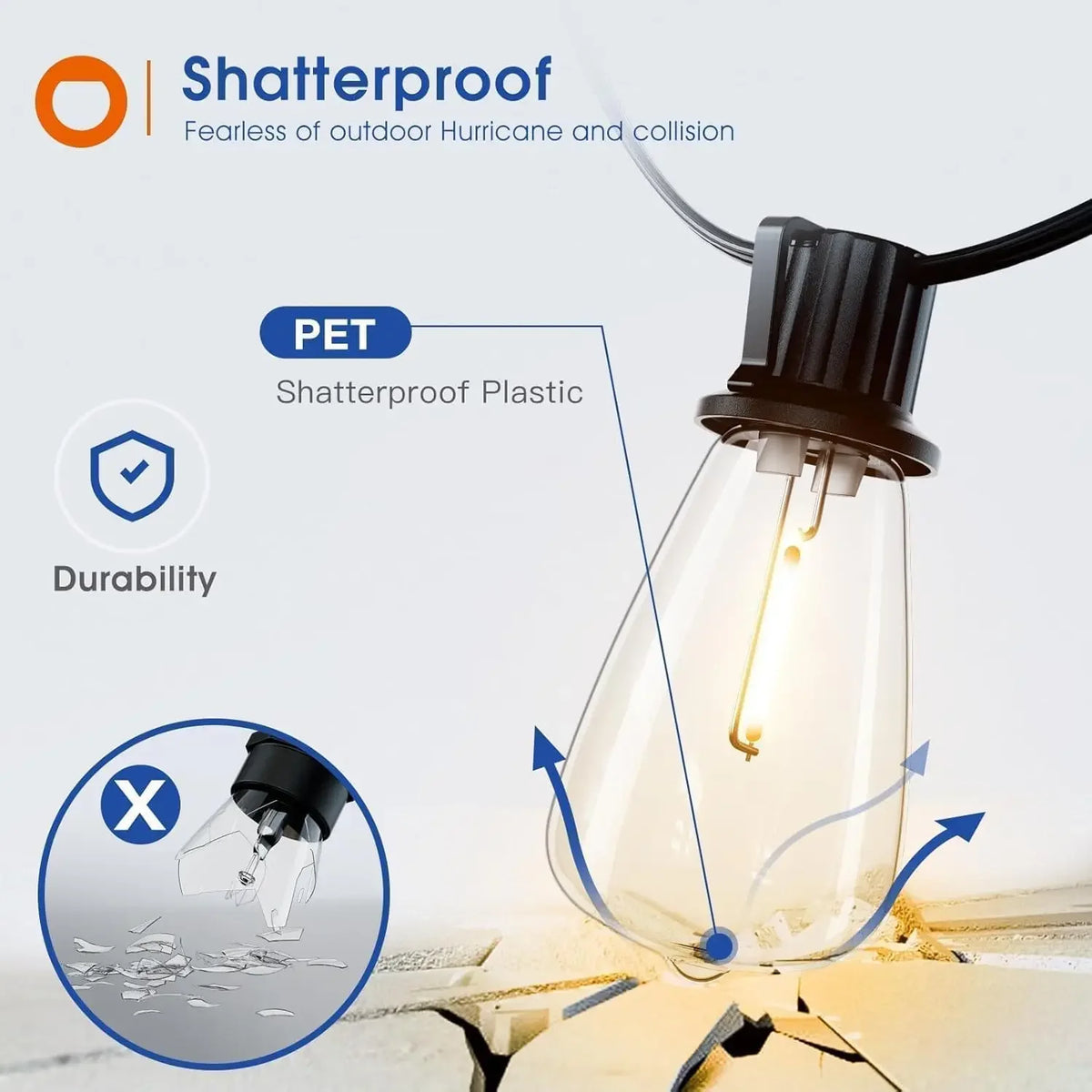 MIMIRGB Dimmable Waterproof Outdoor String Lights With Shatterproof LED Bulbs