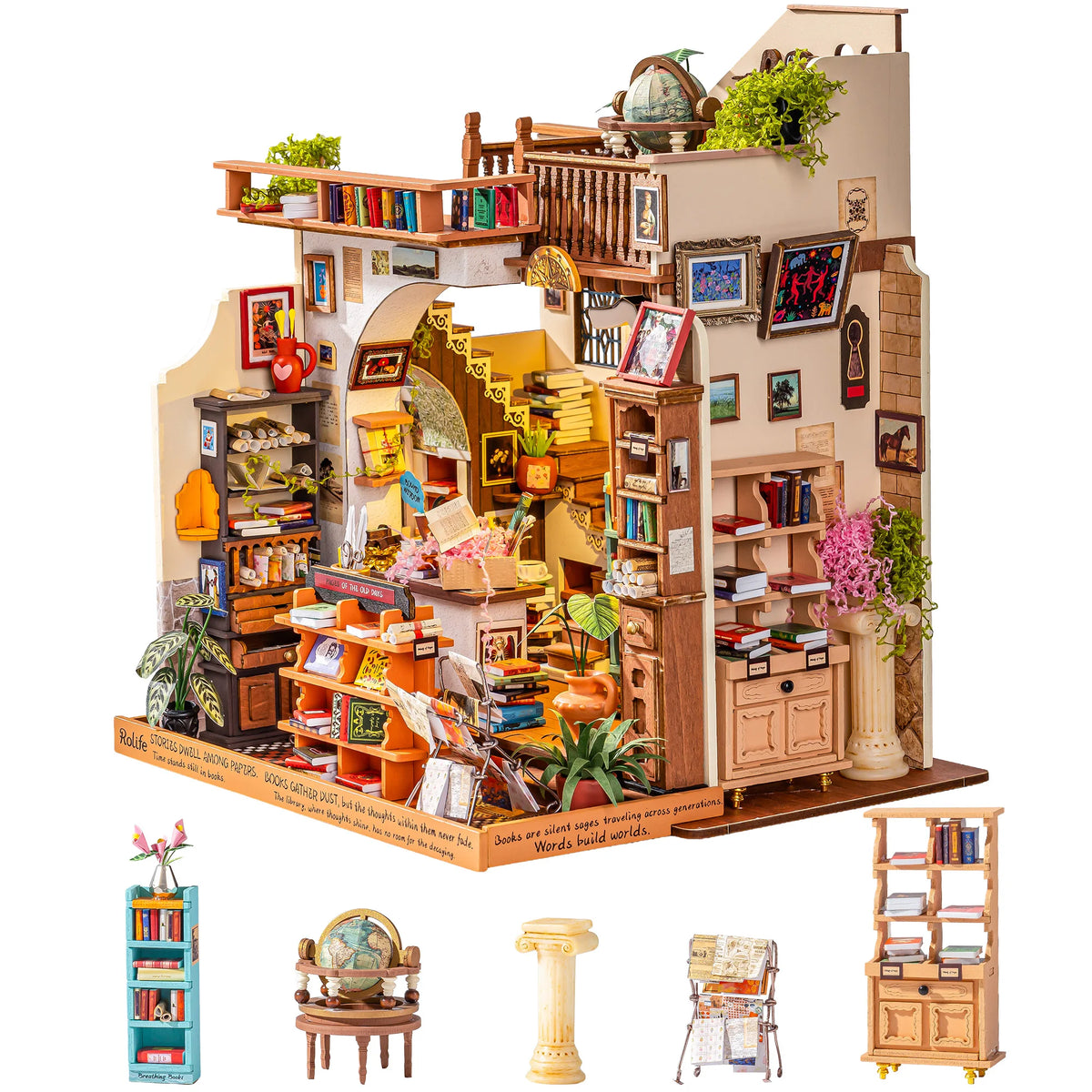 Rolife Pagestory Bookstore Wooden DIY Miniature Dollhouse Puzzle Kit