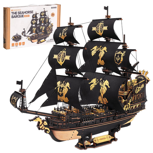 ROKR Seahorse Barque Wooden 3D Puzzle Shipbuilding Kit for Adults