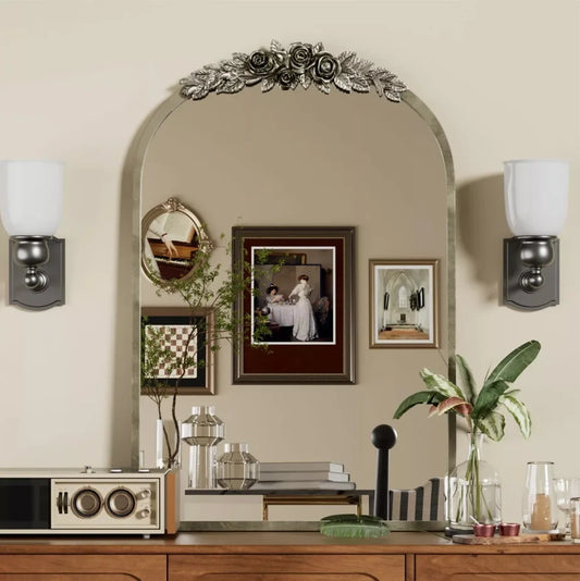 Vintage Baroque Arched Brass Wall Mirror for Entryway Decor