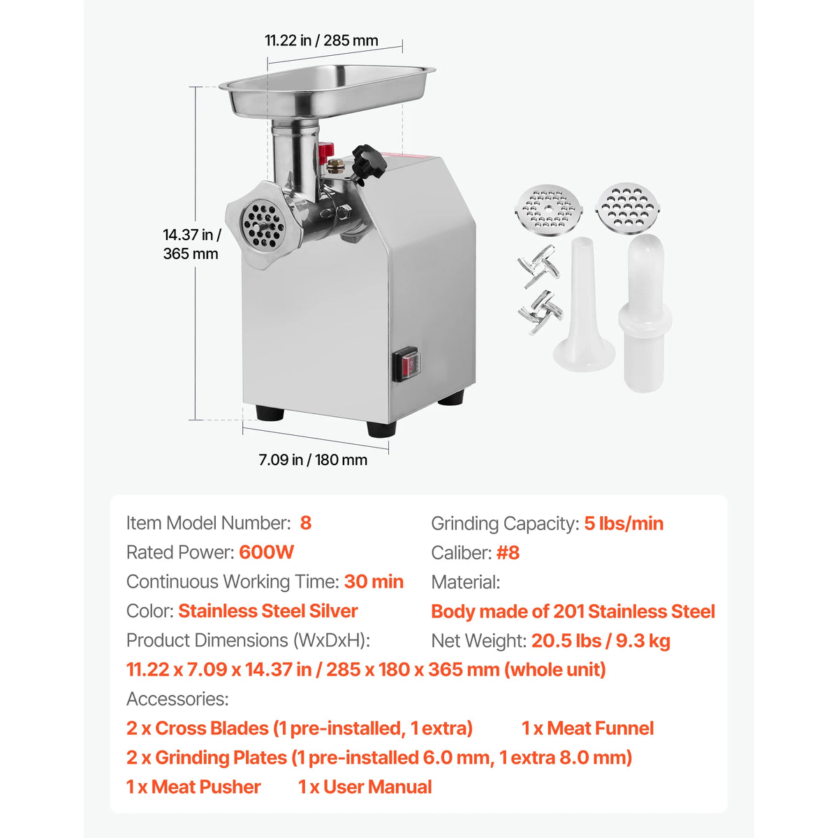 SucceBuy Commercial Electric Meat Grinder With Dual Grinding Plates