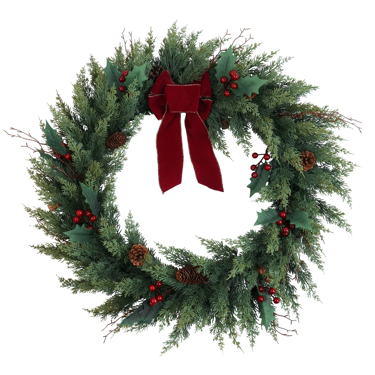 Olitree Foldable Artificial Cedar Christmas Wreath With Pinecones And Berries