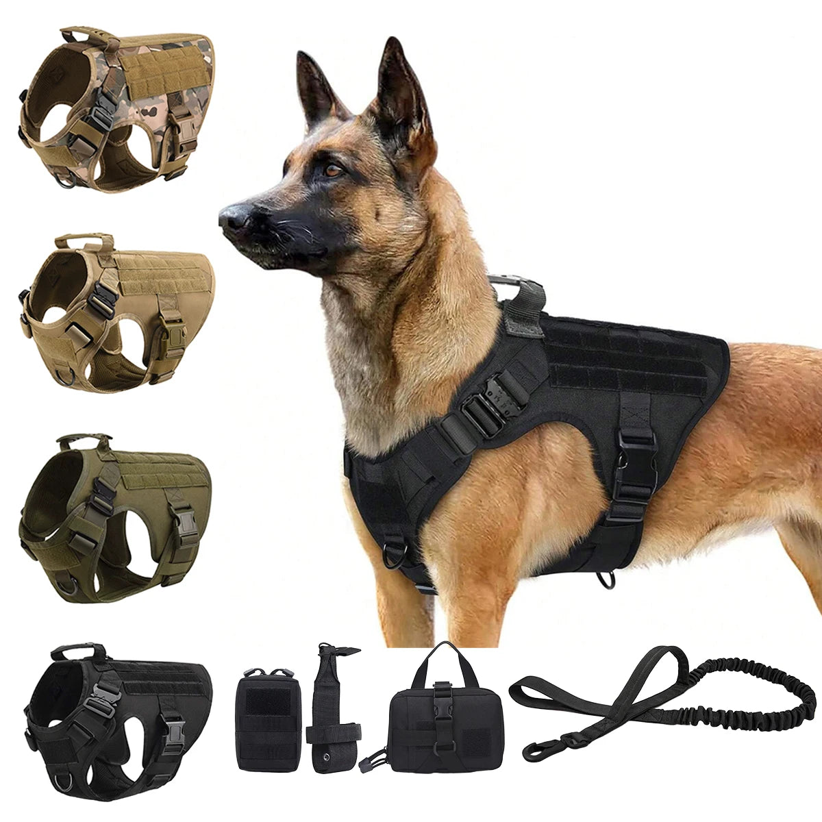 PETRAVEL Tactical Dog Harness With MOLLE Pouches For Training Walks