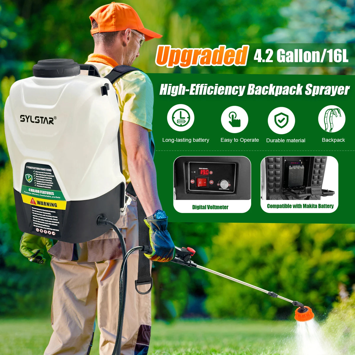 Electric Garden Backpack Sprayer With Telescopic Wand And Five Nozzles
