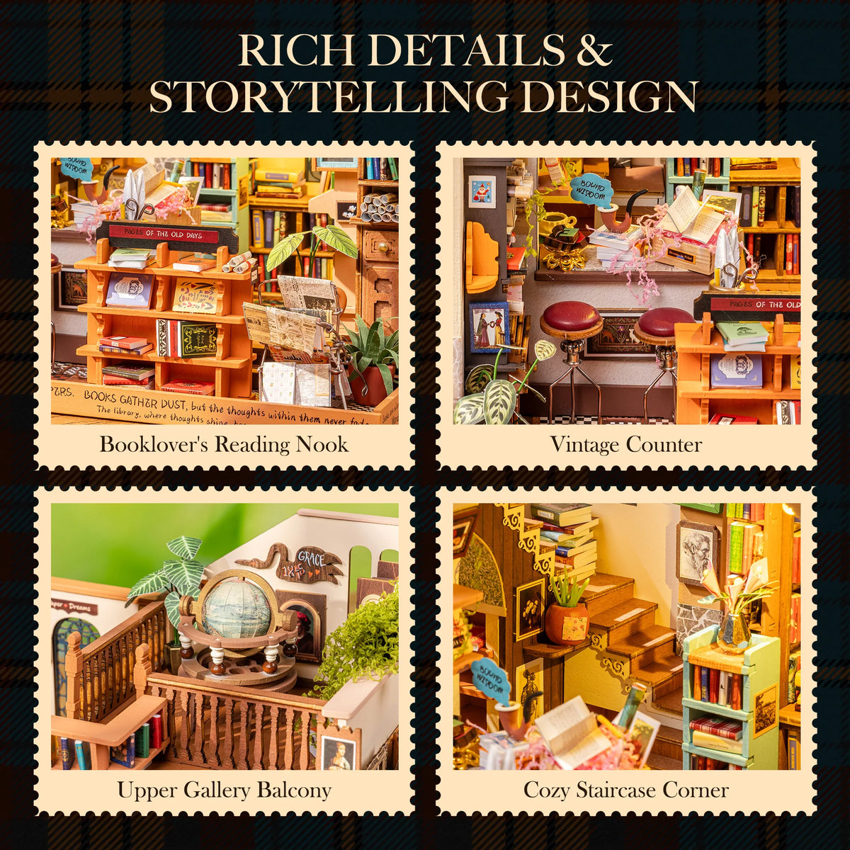 Rolife Pagestory Bookstore Wooden DIY Miniature Dollhouse Puzzle Kit