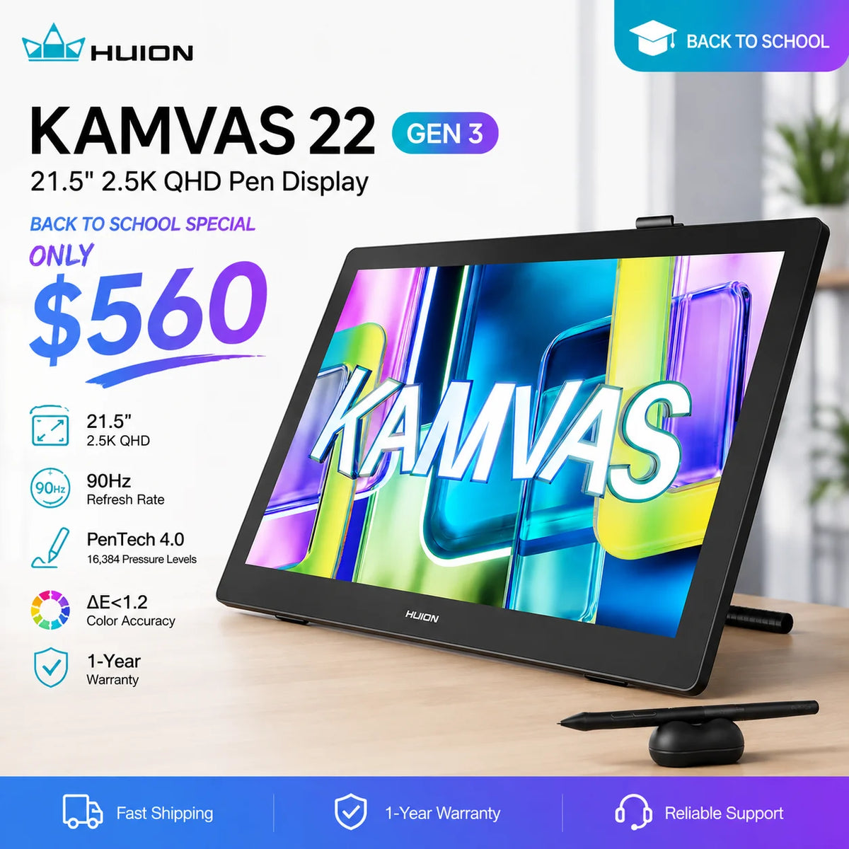 HUION Kamvas Gen 3 Graphics Tablet With Pentech 4.0 Technology