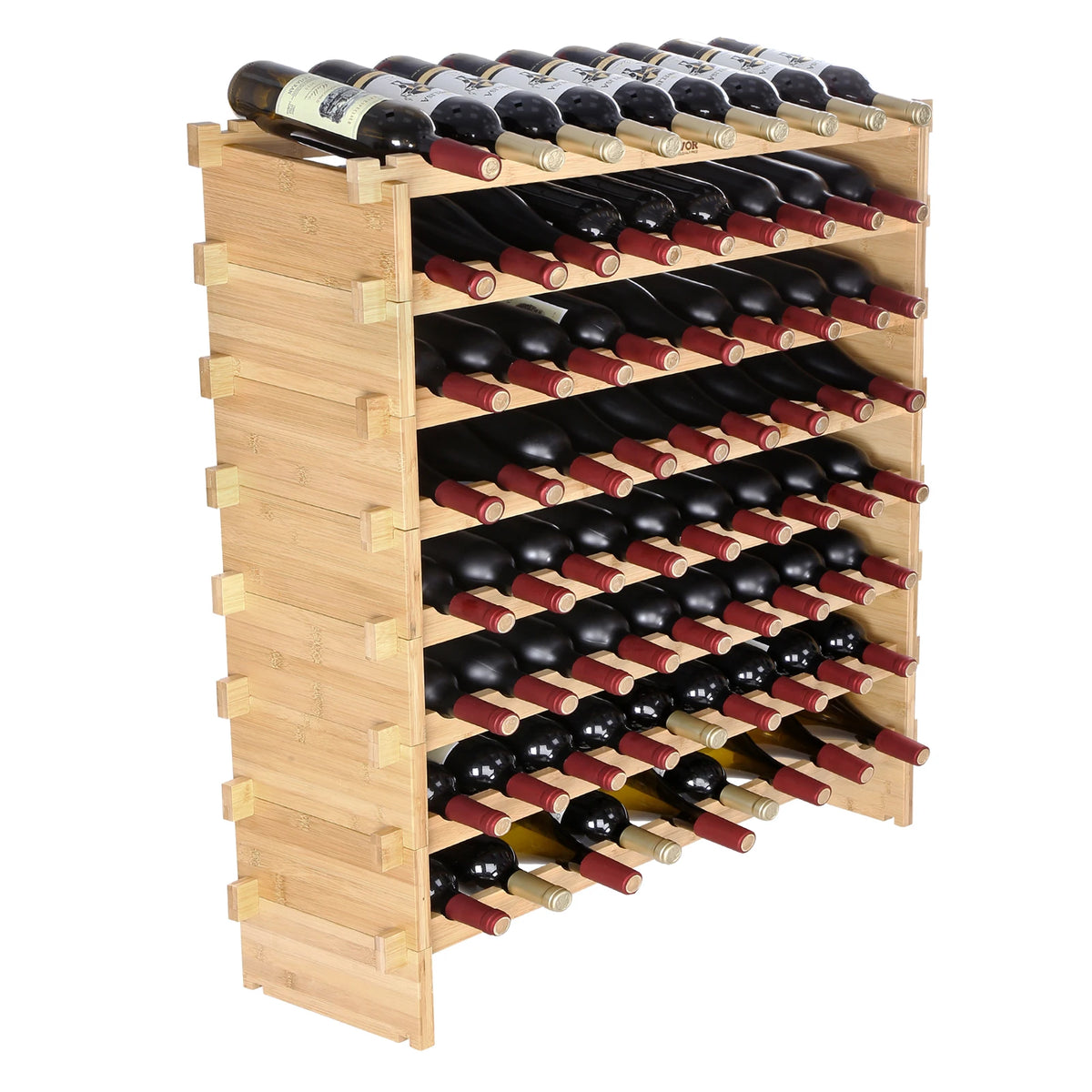 SucceBuy Stackable Bamboo Wine Rack Storage Display Shelves
