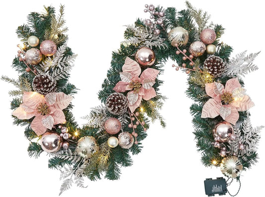 Tacleekii Prelit Christmas Garland With Timer And Festive Ornaments