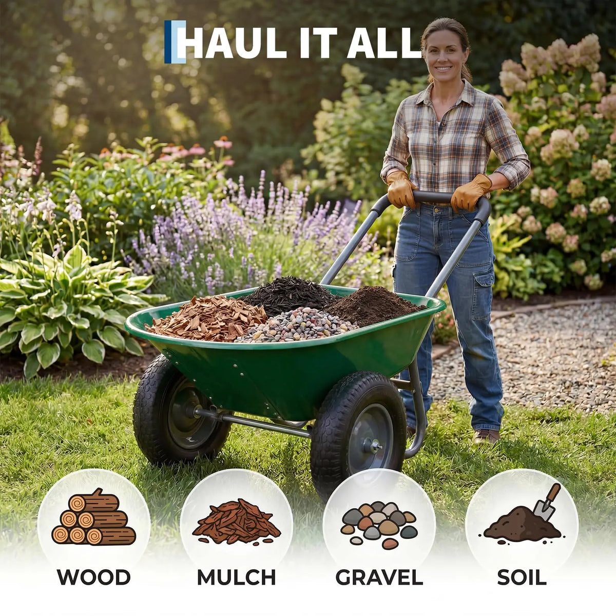HiMISS Dual Wheelbarrow Garden Utility Cart With Dump Bed