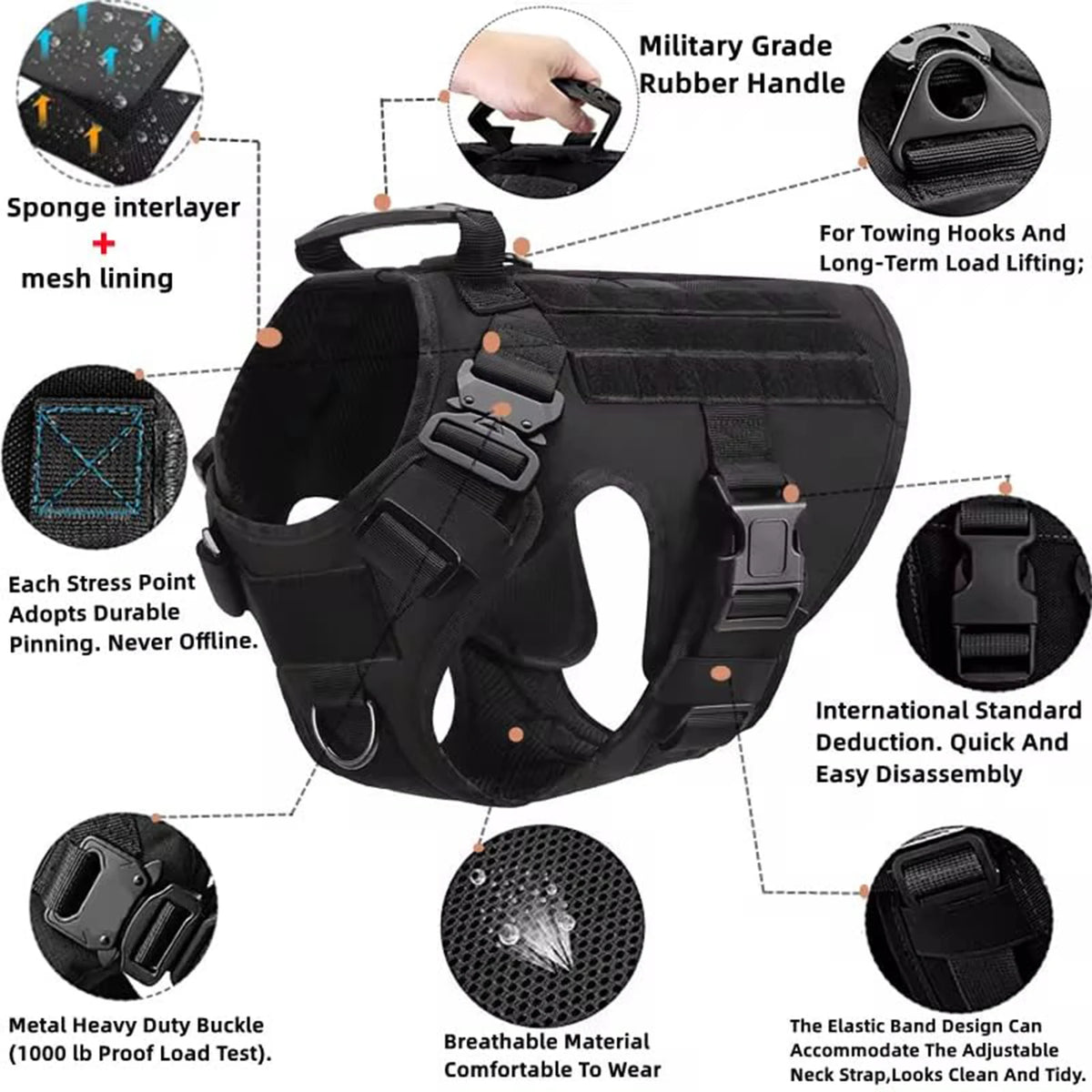 PETRAVEL Tactical Dog Harness With MOLLE Pouches For Training Walks