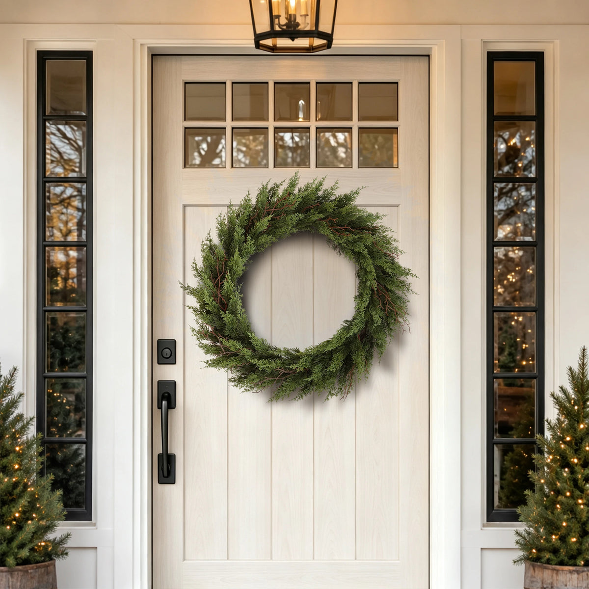 Olitree Foldable Artificial Cedar Christmas Wreath With Pinecones And Berries