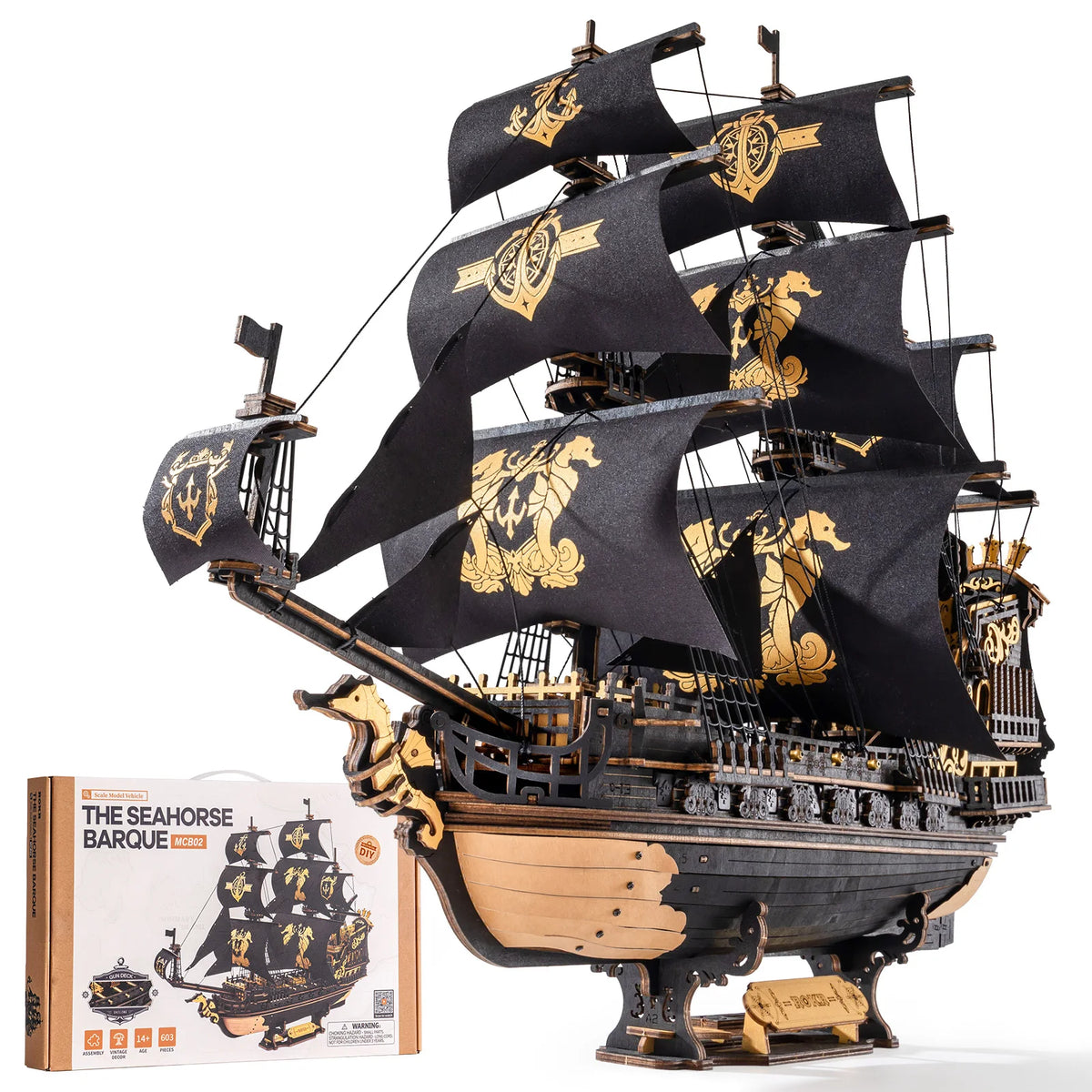 ROKR Seahorse Barque Wooden 3D Puzzle Shipbuilding Kit for Adults