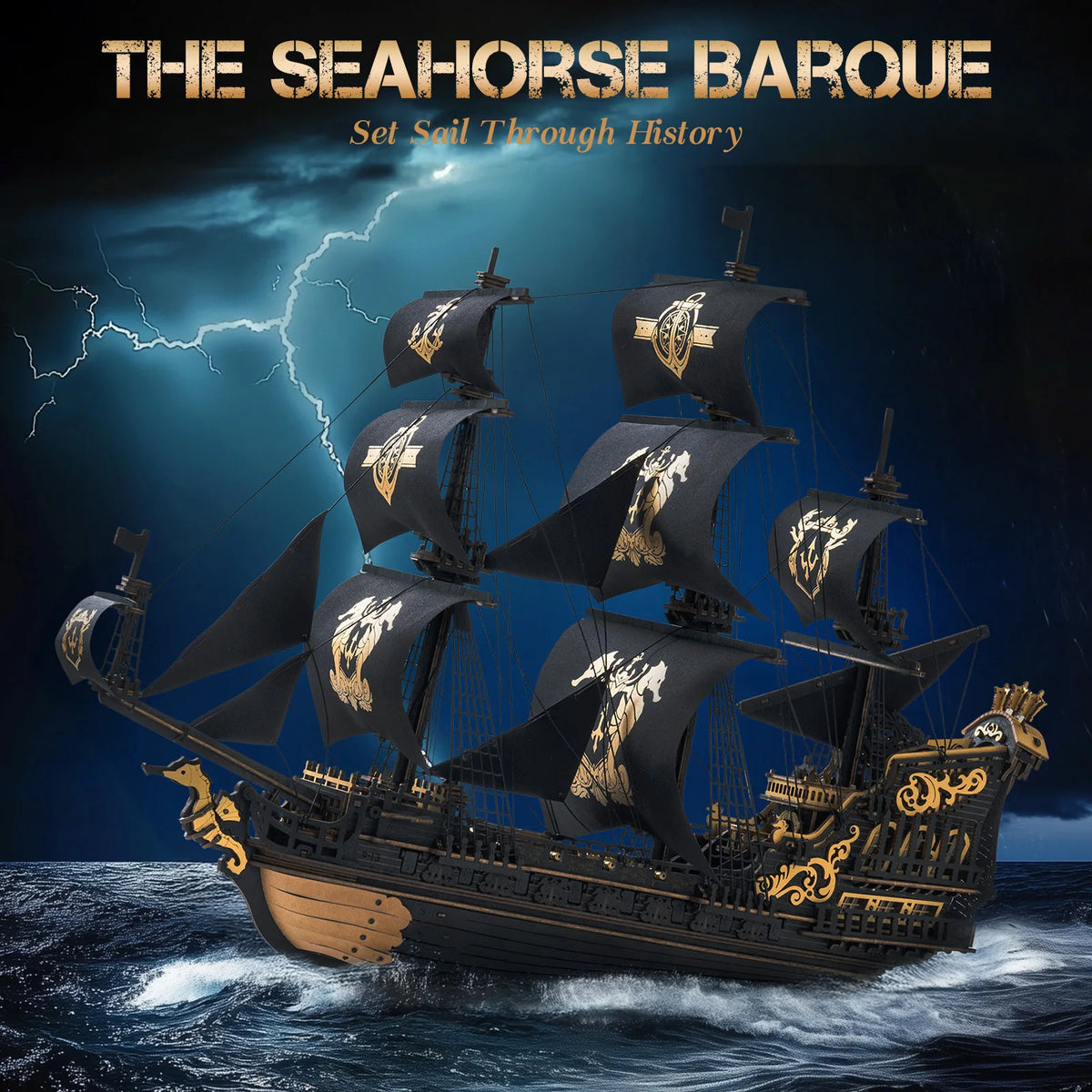 ROKR Seahorse Barque Wooden 3D Puzzle Shipbuilding Kit for Adults