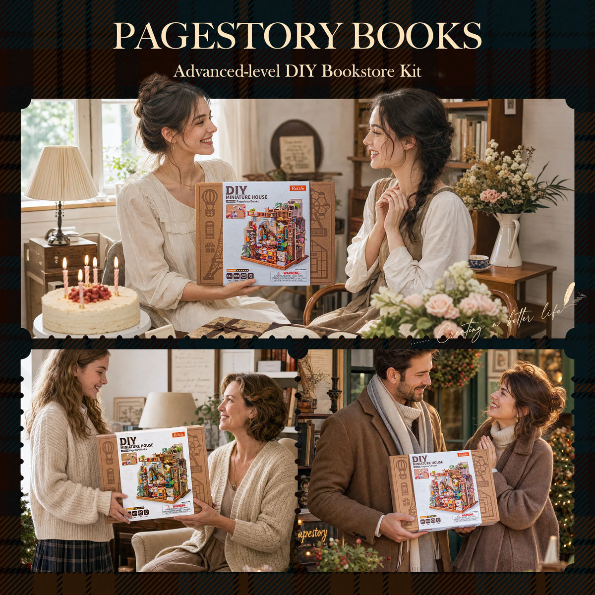 Rolife Pagestory Bookstore Wooden DIY Miniature Dollhouse Puzzle Kit