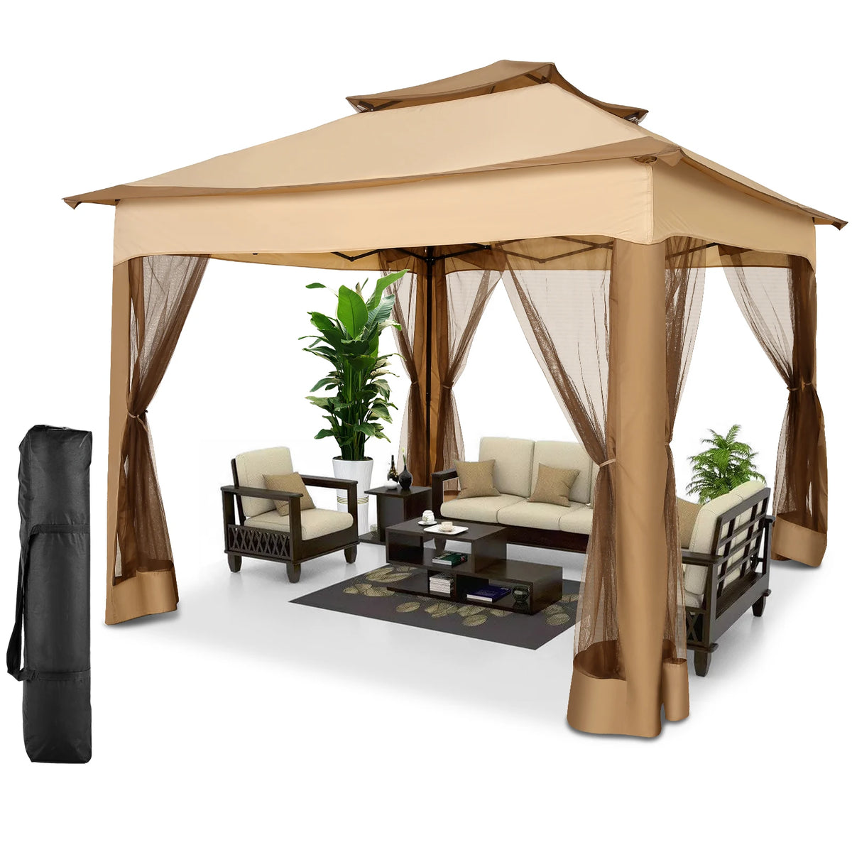 Tooluck Pop Up Gazebo Canopy With Mosquito Netting and Ventilated Roof