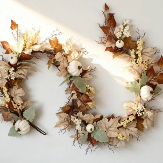 Artificial Pumpkin Maple Leaf Wreath Garland For Fall Decor