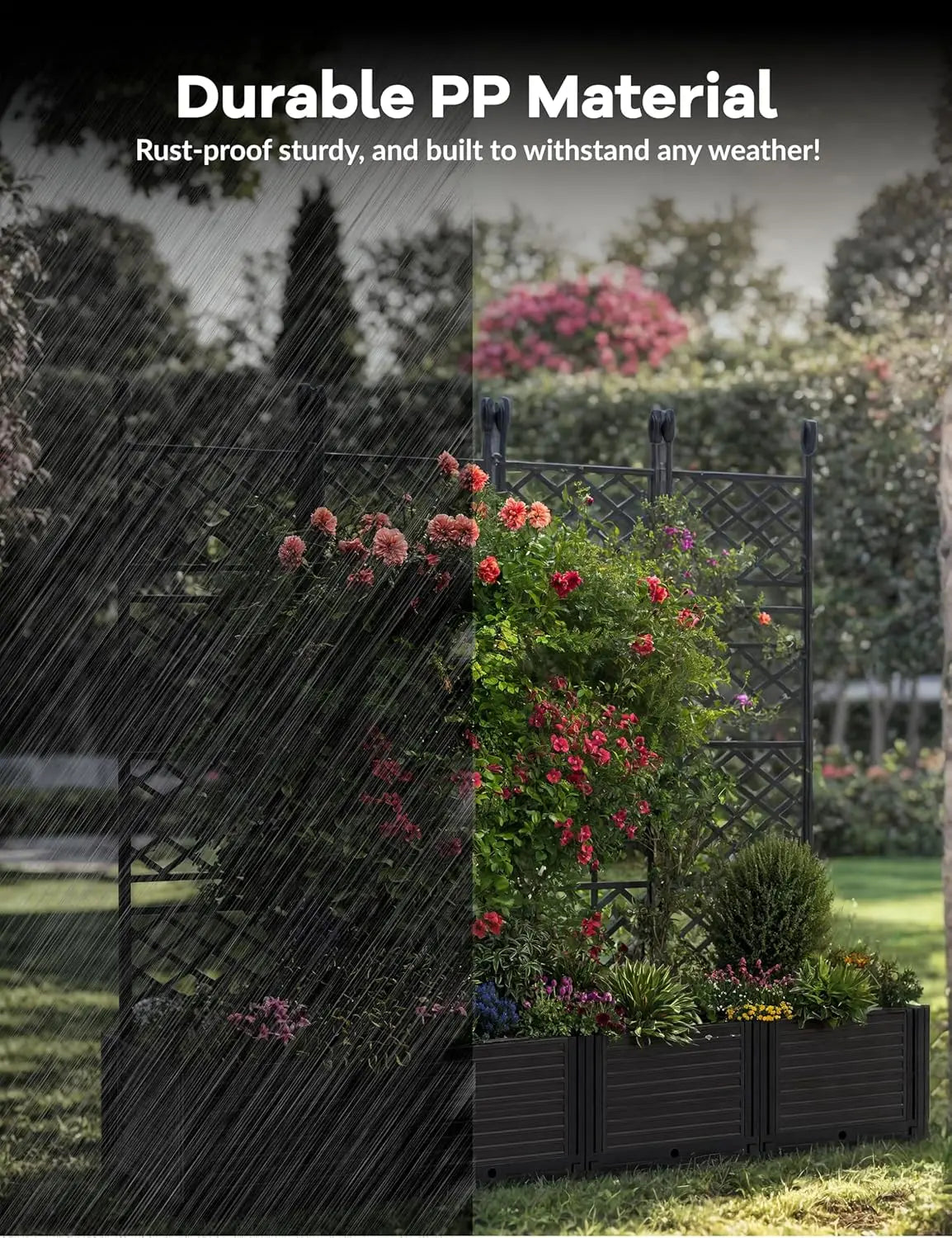 TWISTER.CK Plastic Planter Box With Trellis And Drainage