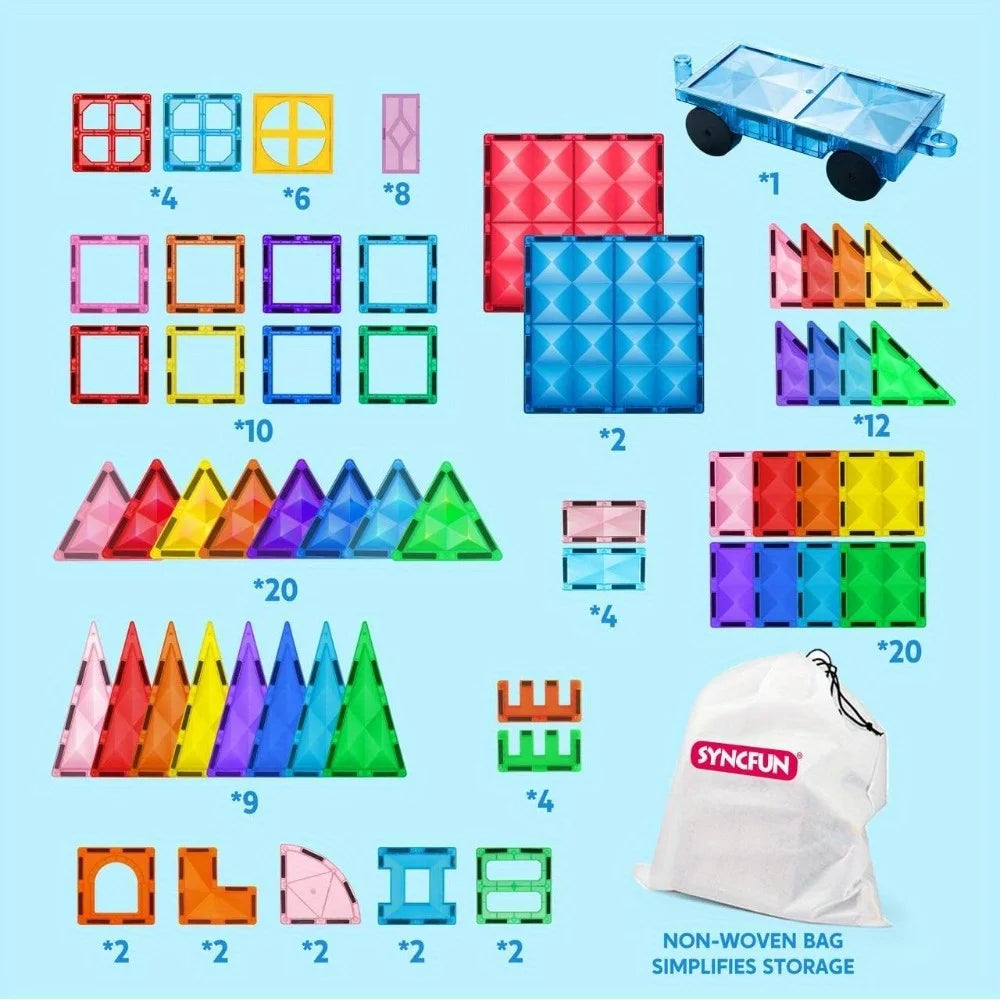 Joyfy Magnetic Building Tiles With Vehicle Construction Blocks Set