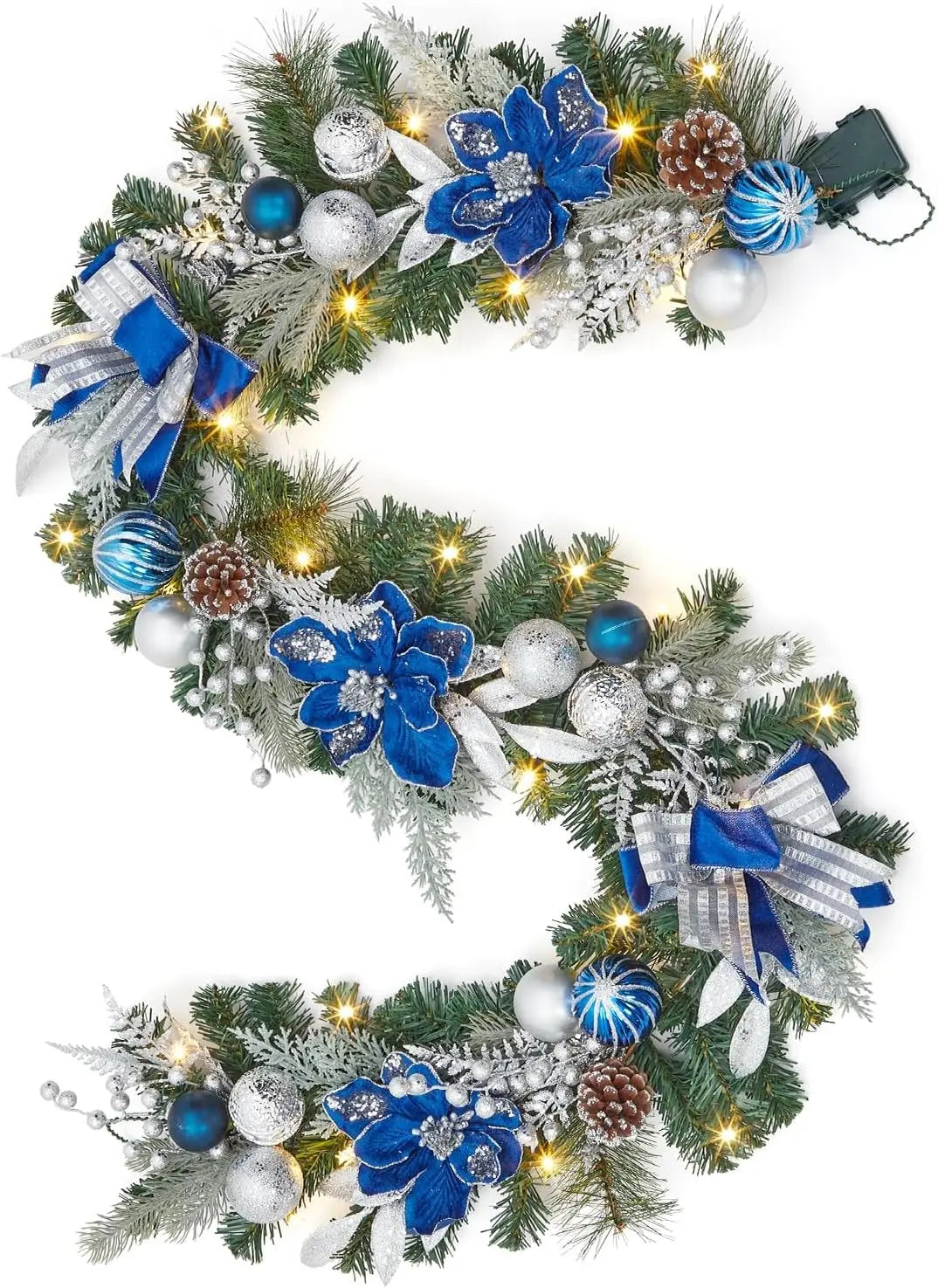 Tacleekii Prelit Christmas Garland With Timer And Festive Ornaments